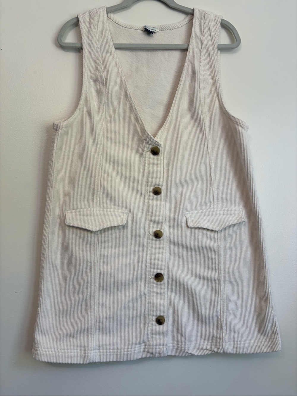 American Eagle Cream Corduroy Pinafore Dress Sz L Casual Cottagecore - Picture 2 of 9